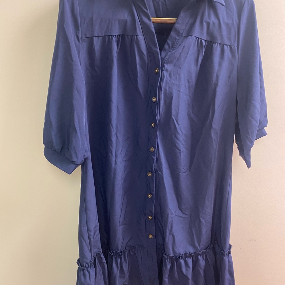 NWOT Button-Front Navy Blue Midi Dress